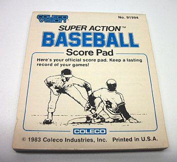 Super Action Baseball Score Pad, Colecovision instructions